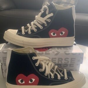 Converse Black High-Tops with Red Heart Design